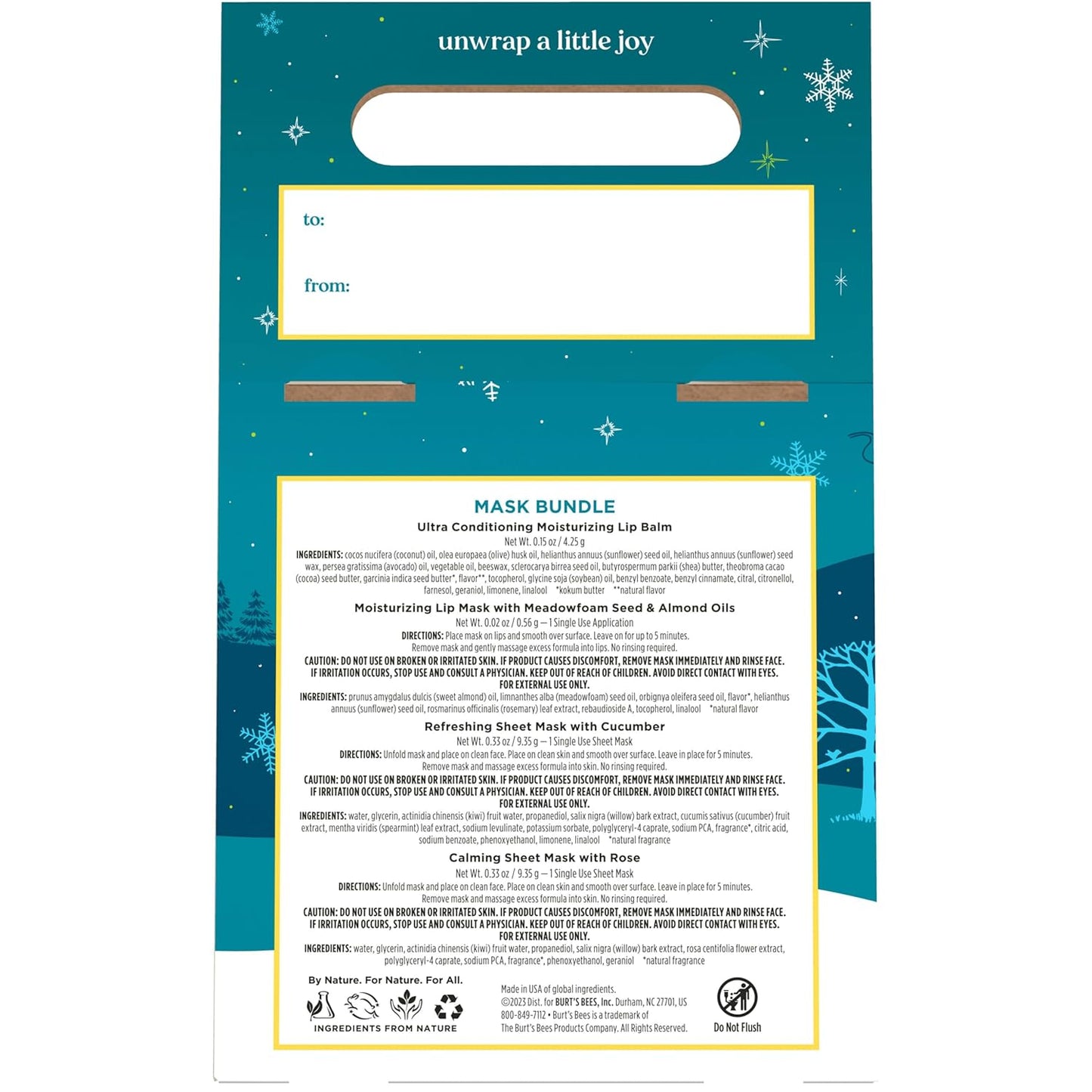 Burt’s Bees Mask Bundle Gift Set; , Ultra Conditioning Lip Balm and Moisturizing Lip, Refreshing Sheet and Calming Sheet Masks; Festive Packaging; 1 Gift Set