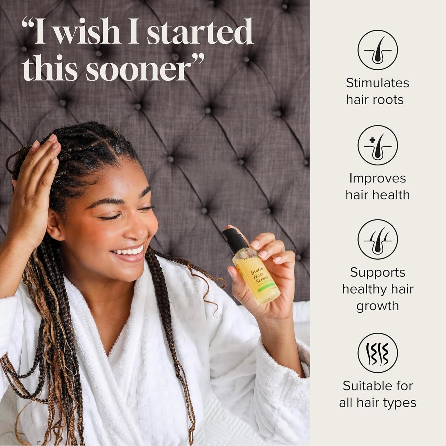 Biotin Hair Growth Serum Advanced Topical Formula To Help Grow Healthy, Strong Hair Suitable for Men and Women of All Hair Types Hair Loss Support By Pureauty Naturals 2 Fl Oz (Pack of 1) - Glowelle