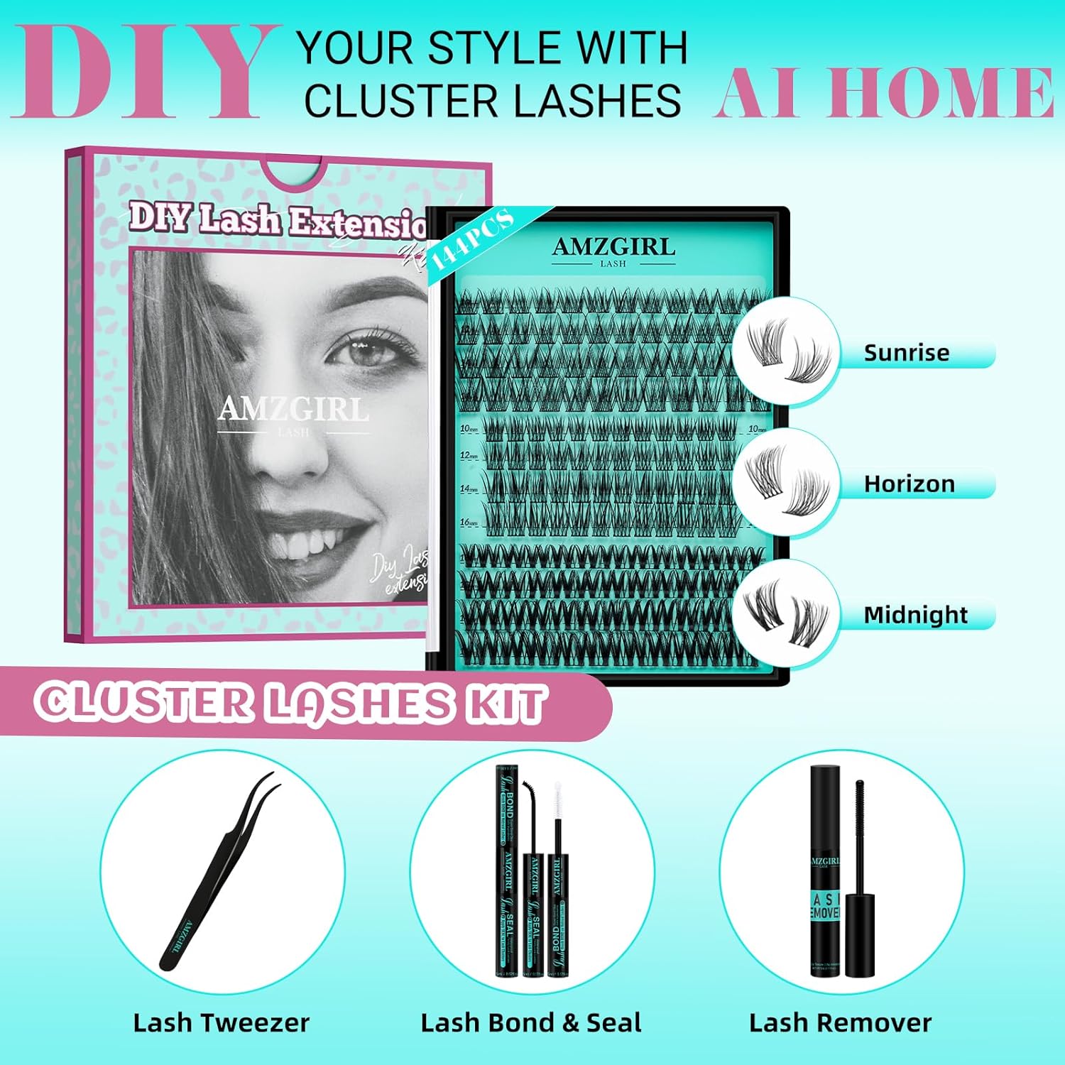 144Pcs Diy Lash Extension Kit Eyelash Clusters Individual Lashes Extensions Kits With Cluster Lashes Wispy, Lash Bond & Seal, Lash Remover,Applicator at Home Lash Extensions Kit(SMH,C-Mix10-16mm kit) - Glowelle