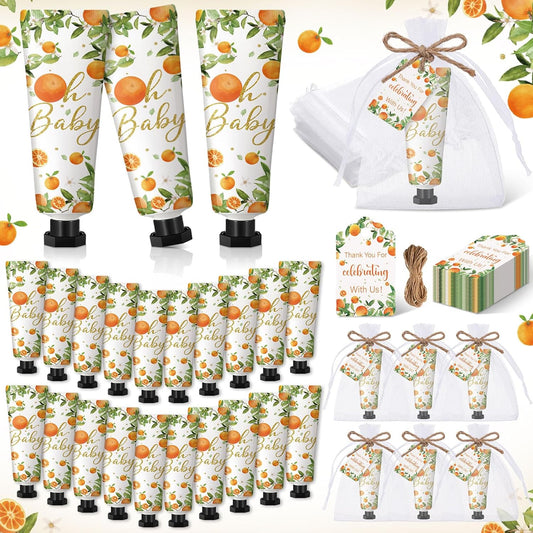 48 Sets Oh Baby Little Cutie Hand Cream Gifts Bulk Baby Shower Favors Travel Size Hand Lotion for Dry Cracked with Tags Organza Bags Shower Party Supplies for Guest Kids - Glowelle