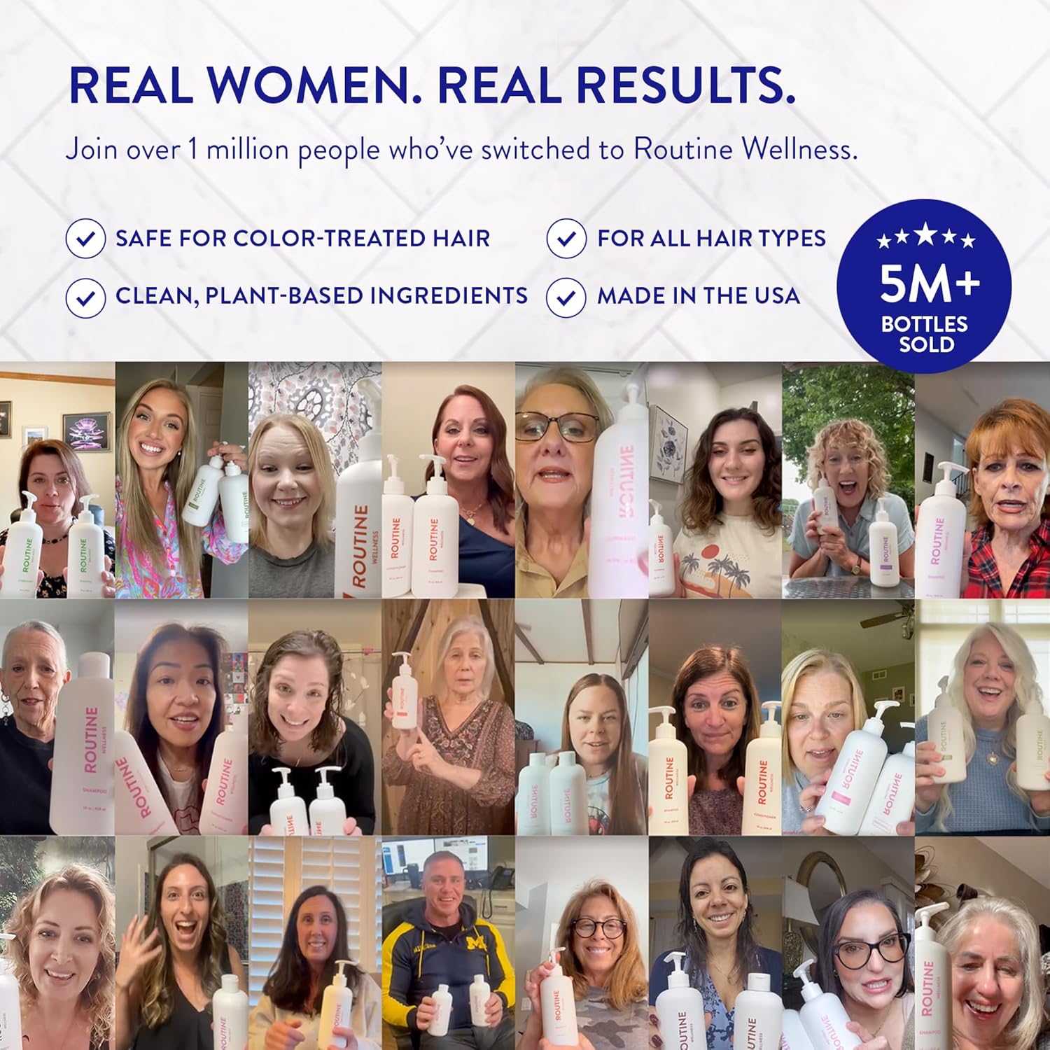 Routine Wellness Shampoo and Conditioner Set and Hair Serum for Thinning Hair - DHT Blocker Women & Men - Color Safe Shampoo for Hair Loss & Healthier Hair - Coconut & Vanilla Set + Serum - Glowelle