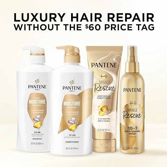 Pantene Conditioner, Daily Moisture Renewal - Pro-V Nutrients for Dry, Color-Treated, Straight to Curly Hair, 72-Hour Hydration & Softness, Paraben Free, Cleanses, Strengthens Bonds, 25.1 Fl Oz