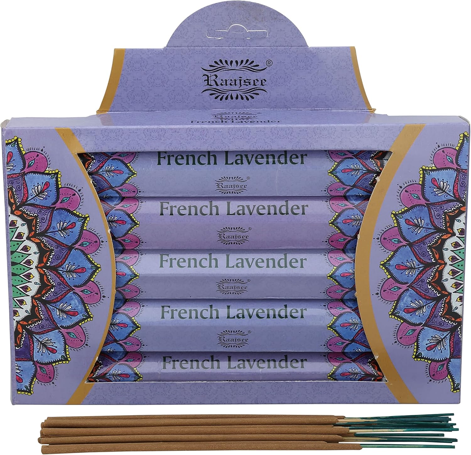 Raajsee Lavender Incense Sticks 15 Sticks x 5 Pack -100% Pure insense Organic Natural- Hand Rolled Free from Chemicals -incent Stick Perfect for Church Aromatherapy, Stress Relief, Meditation - Glowelle