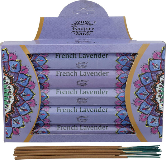 Raajsee Lavender Incense Sticks 15 Sticks x 5 Pack -100% Pure insense Organic Natural- Hand Rolled Free from Chemicals -incent Stick Perfect for Church Aromatherapy, Stress Relief, Meditation - Glowelle
