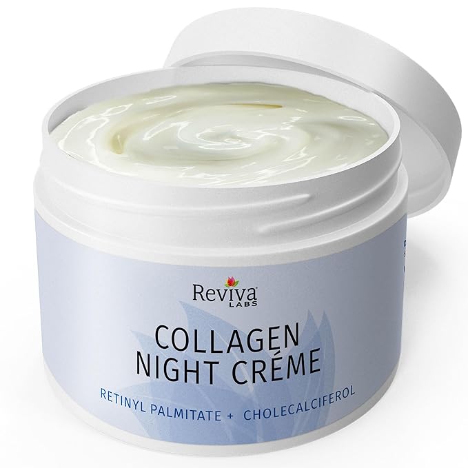 Reviva Labs Collagen Night Cream – Hydrating Face Cream for Women with Hydrolyzed Collagen and Natural Oils for Youthful, Supple Skin – Firming Moisturizer for Face & Neck Area, 2 oz