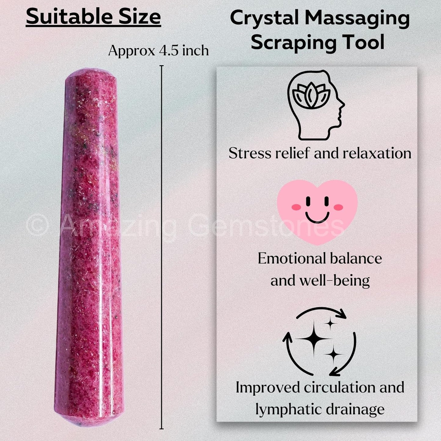 Amazing Gemstone Rhodonite Crystal Wand Massage Stick - Pelvic Wand Gua Sha for Adults - Crystals and Healing Stones Massage Wands for Adults Gifts (Smooth)