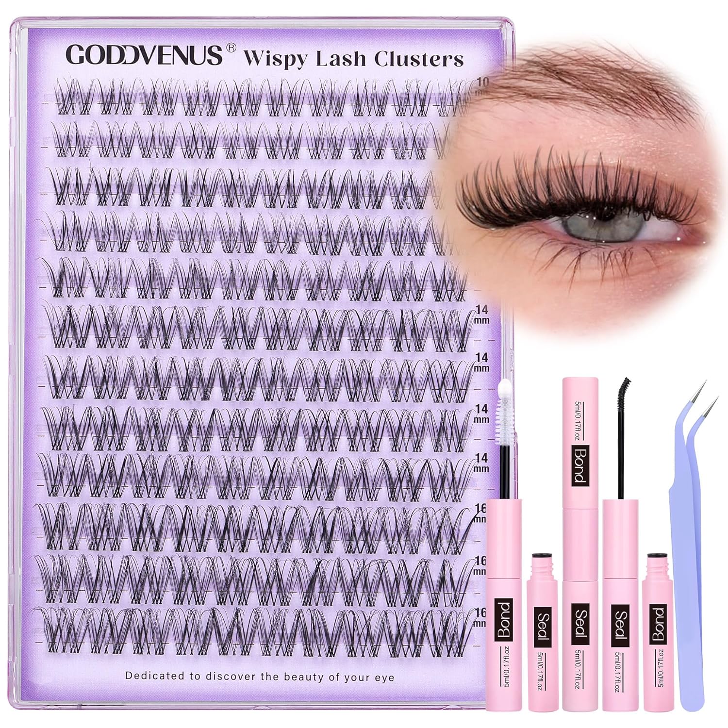 Invisible Band Lash Clusters Kit Wispy Natural Cluster Eyelash Extension Kit DIY Lash Extension Kit C Curl 10-16MM Eyelash Clusters Volume Individual Lashes Kit by Goddvenus - Glowelle