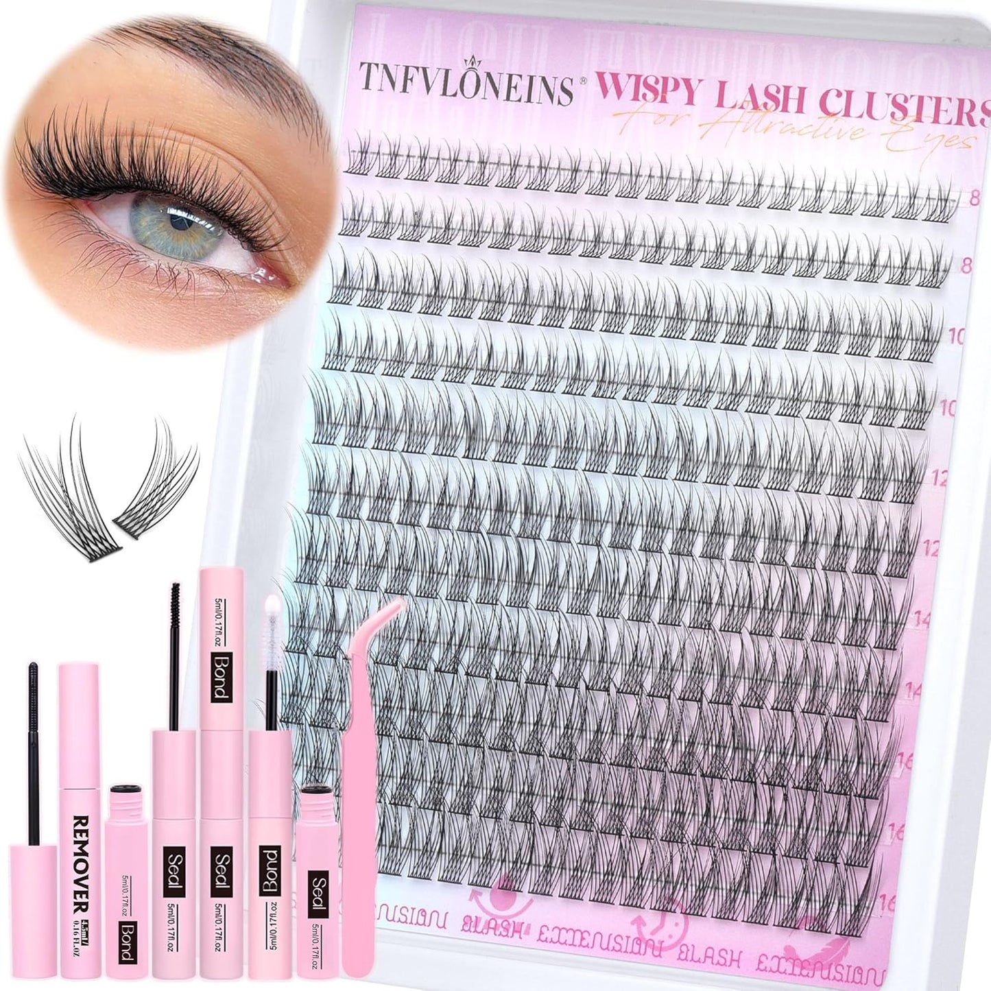 TNFVLONEINS Wispy Lash Clusters Kit 220Pcs Eyelash Extension Kit Natural Lash Extension Kit CC Volume Eyelash Clusters Short Individual Lashes Clusters 3D Eyelash Clusters Kit with Remover - Glowelle