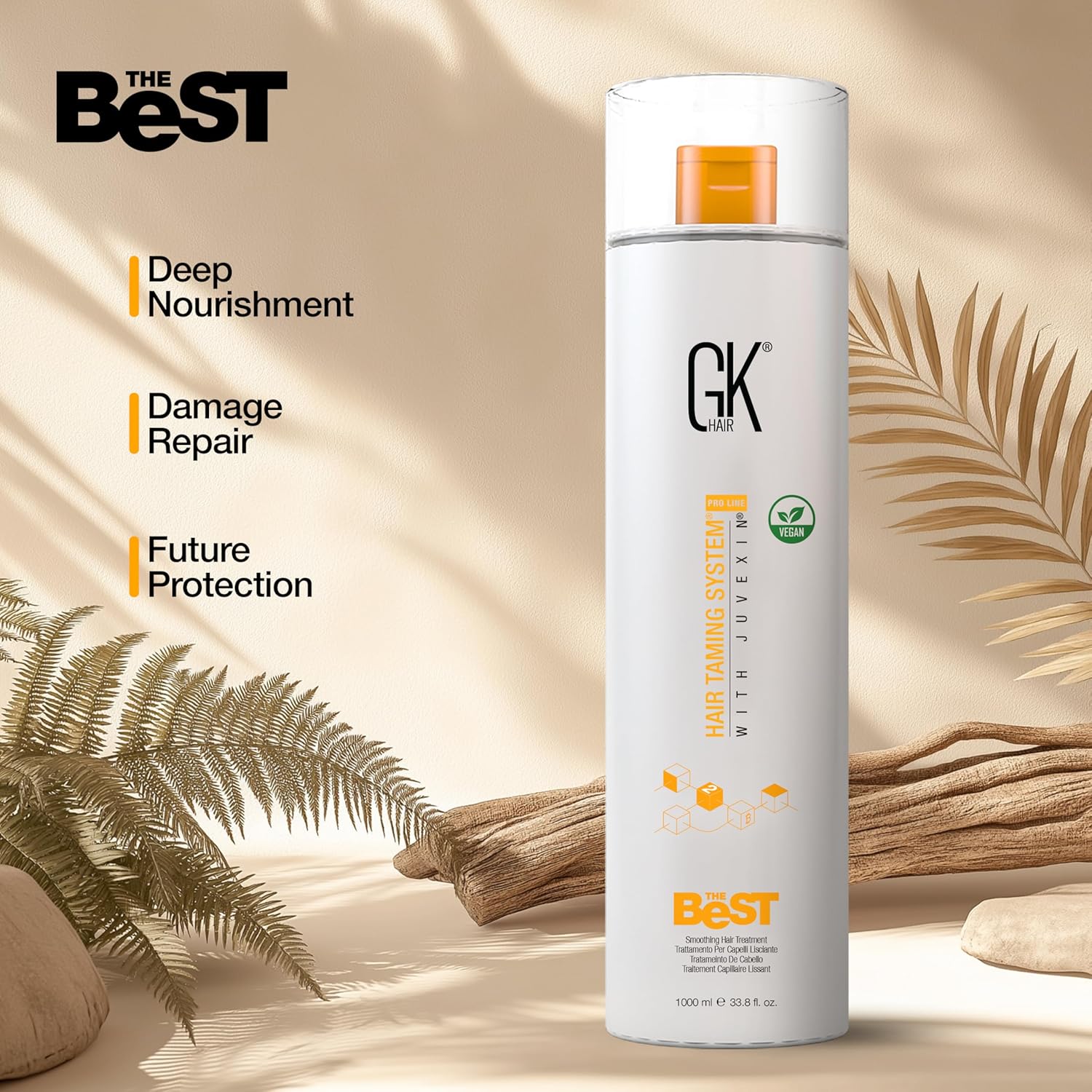 GK HAIR Global Keratin The Best (33.8 Fl Oz/1000ml) Smoothing Keratin Hair Treatment - Professional Brazilian Complex Blowout Straightening For Silky Smooth & Frizz Free Hair - Glowelle