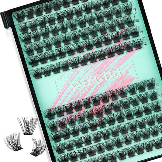 Wispy Lash Clusters Eyelash Extensions 144pcs Individual Lashes Cluster 12mm C Curl Fake Eyelash with Thin Band DIY Cluster Lashes At Home For Beginners (C-12mm) - Glowelle