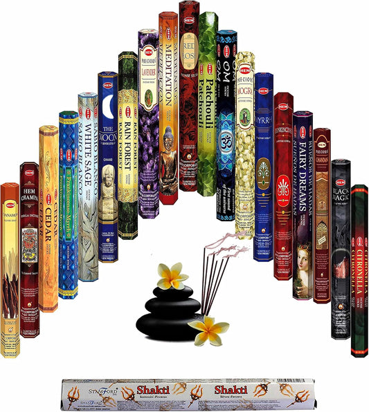 Hem Incense Sticks Variety Pack - 15 Fragrances (300 Sticks Total) - Sandalwood, Lavender, White sage & More - Long-Lasting Aromatherapy for Meditation, Yoga, Relaxation - Glowelle