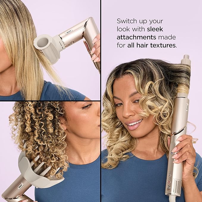 Shark FlexStyle Air Styling & Drying System, Powerful Hair Blow Dryer & Multi-Styler with Auto-Wrap Curlers, Curl-Defining Diffuser, Oval Brush, & Concentrator Attachment, Stone, HD435