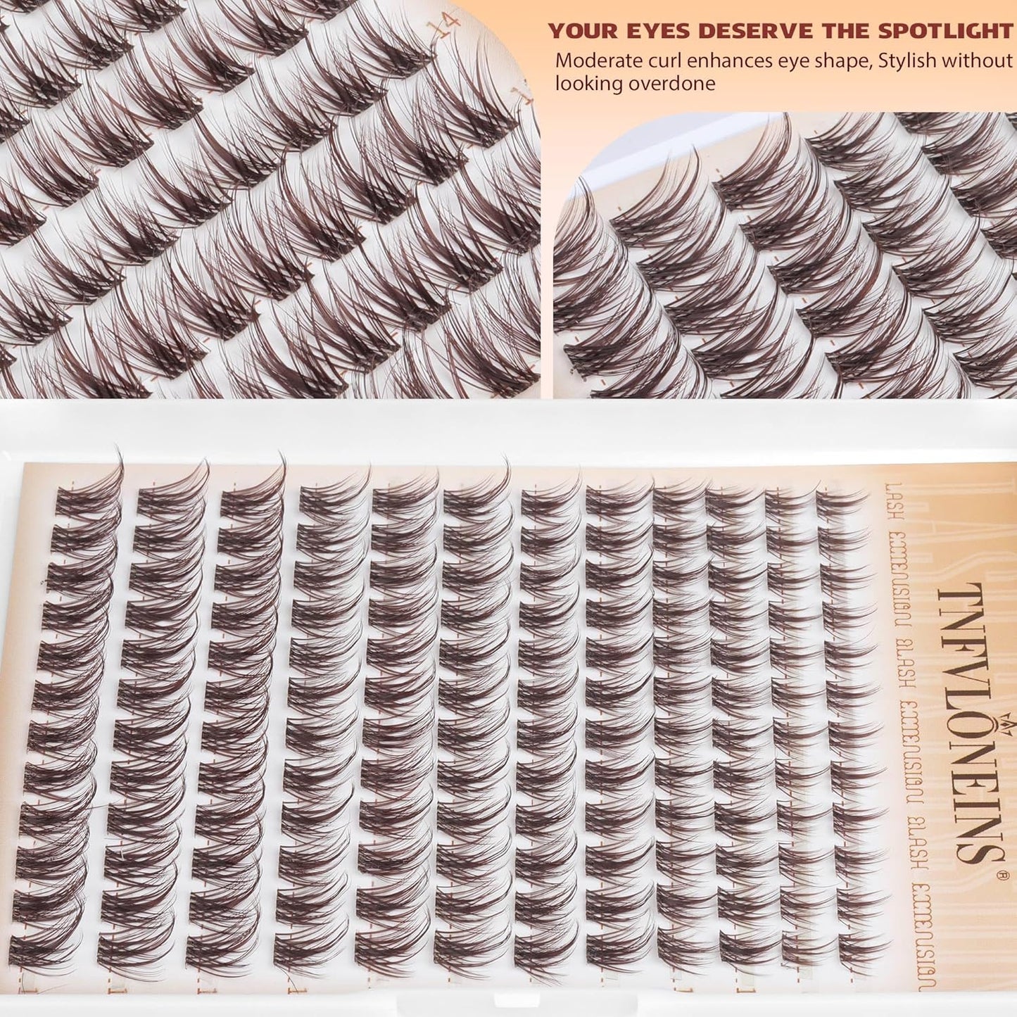 TNFVLONEINS Brown Lash Clusters Fairy Cluster Eyelash Extensions Natural Eyelash Clusters Wispy Individual Lashes Clusters Spiky Lash Extension Dark Brown Cluster Lashes DIY C-Curly Eyelash Extension - Glowelle