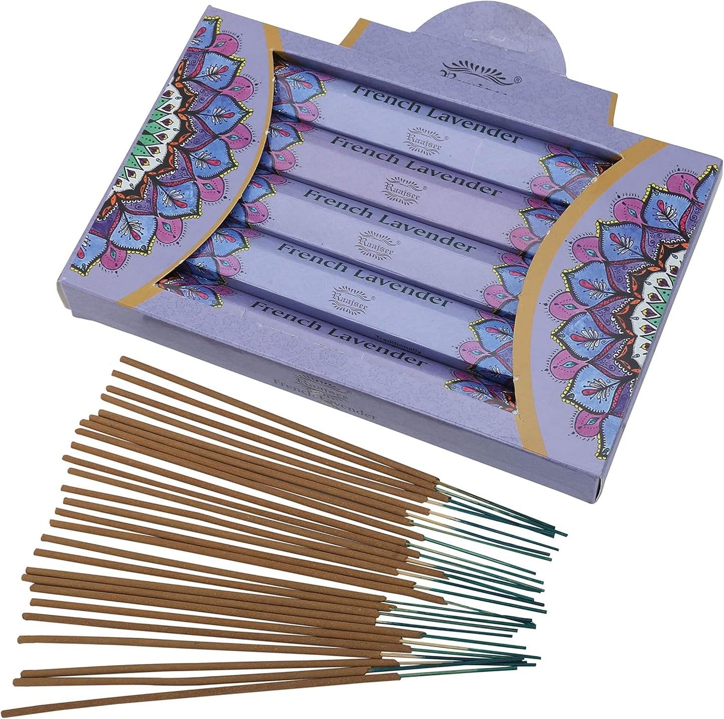 Raajsee Lavender Incense Sticks 15 Sticks x 5 Pack -100% Pure insense Organic Natural- Hand Rolled Free from Chemicals -incent Stick Perfect for Church Aromatherapy, Stress Relief, Meditation - Glowelle
