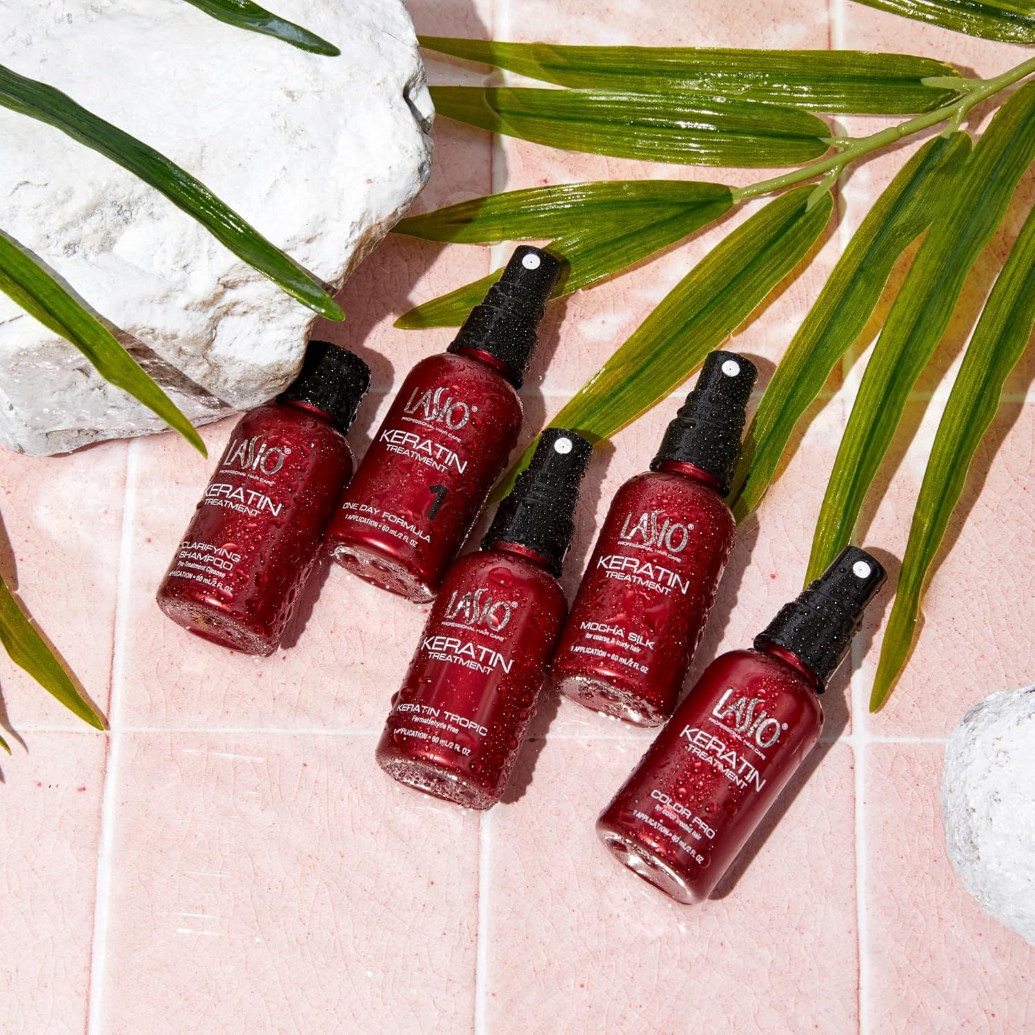 Lasio Pro Keratin Hair Treatment Kit for Salon Use– Includes Keratin Tropic, One Day, Mocha Silk, Color Pro & Hypersilk Clarifying Shampoo (2 Oz Each – Reduces Curls, Eliminates Frizz, Repairs & Shine - Glowelle