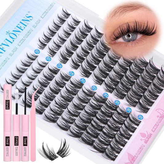 Manga Lash Clusters Kit Natural Lash Extension Kit Wispy Eyelash Extension Kit Soft Eyelash Clusters Anime Individual Lashes Kit Cluster Eyelash Extensions with Bond and Seal and Tweezers TNFVLONEINS - Glowelle