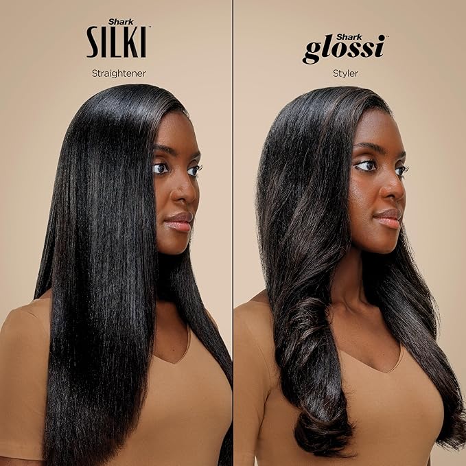 Shark Glam Ceramic & Powerful Air Styling & Drying System, with Silki Straightener & Shark Glossi Air Glosser, for Drying, Curling, Straightening & Glossing, Gold, HD6051S (Straight & Wavy Hair)
