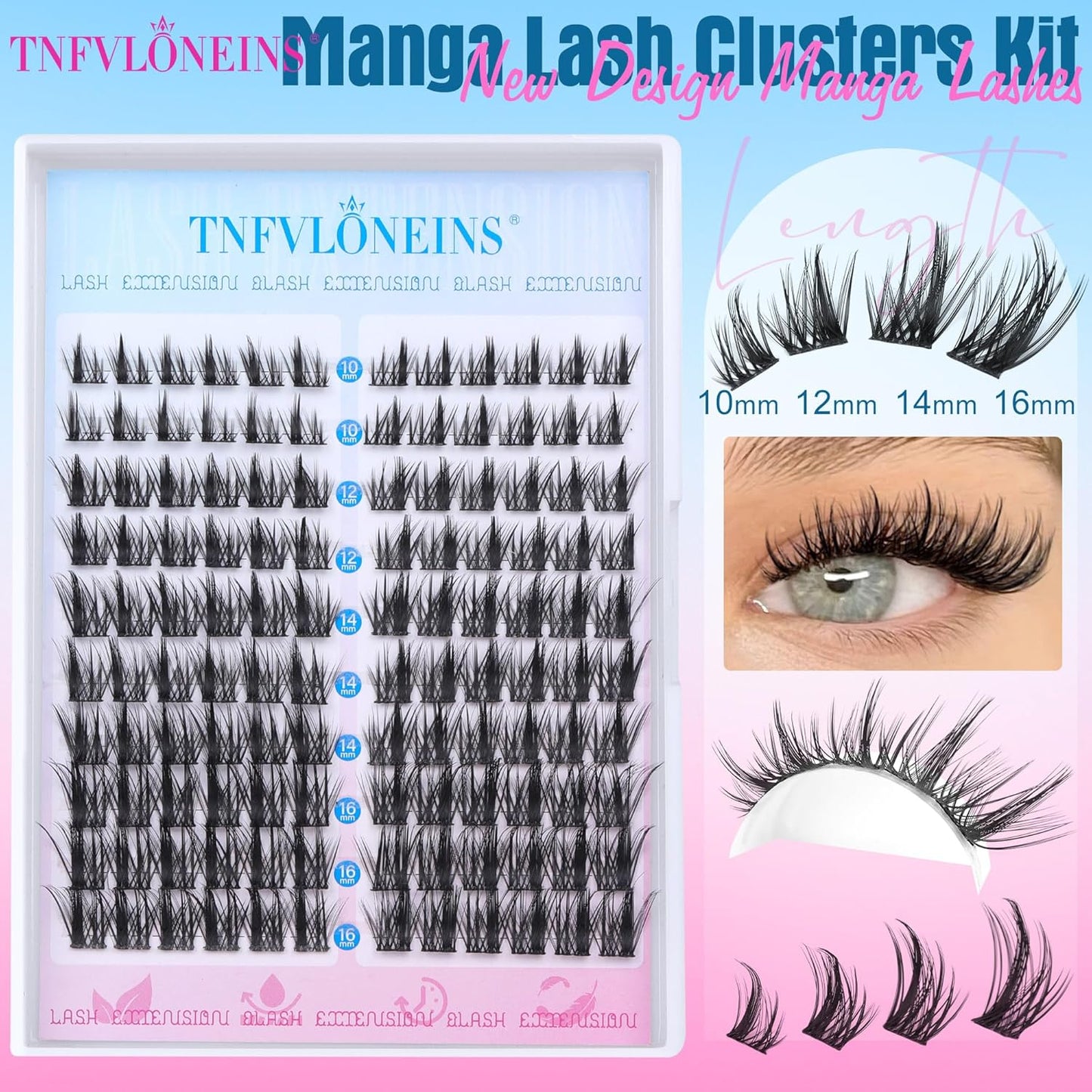 Manga Lash Clusters Kit Natural Lash Extension Kit Wispy Eyelash Extension Kit Soft Eyelash Clusters Anime Individual Lashes Kit Cluster Eyelash Extensions with Bond and Seal and Tweezers TNFVLONEINS - Glowelle