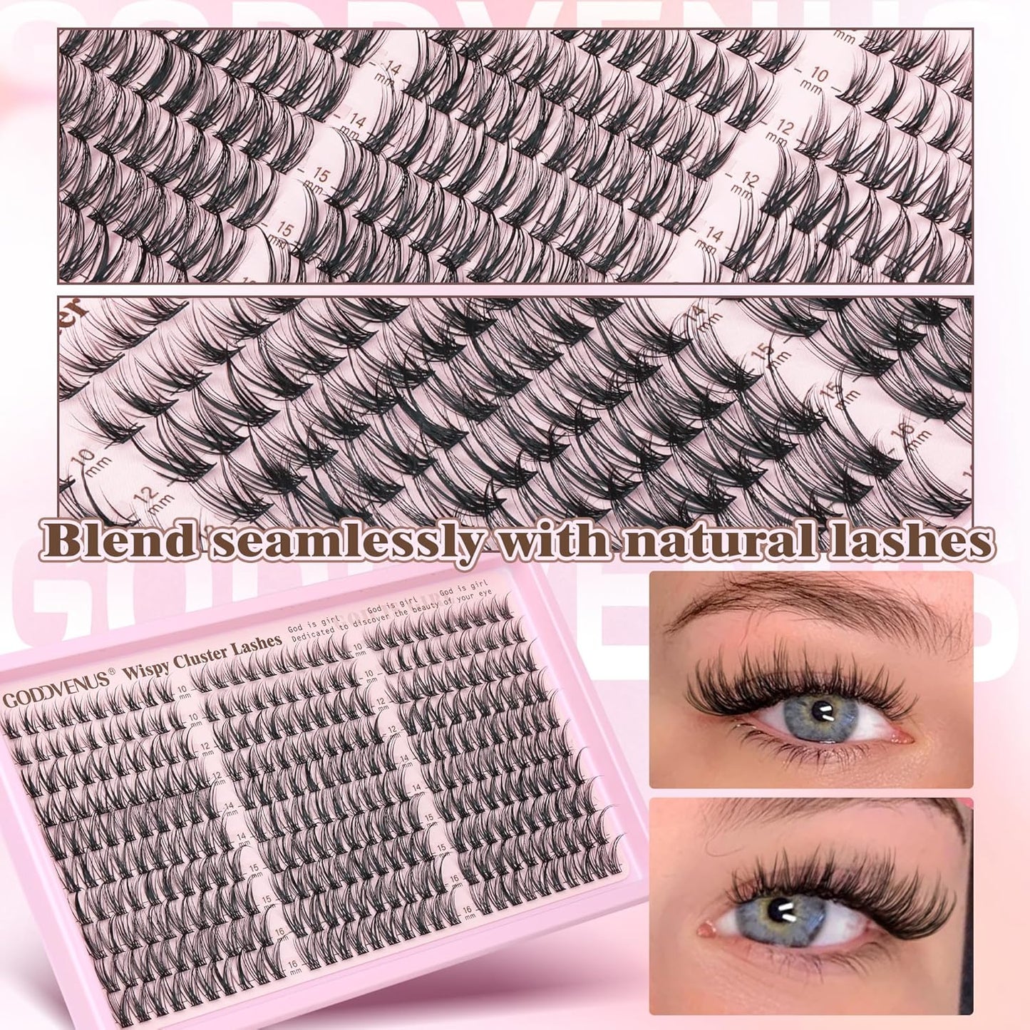 Eyelash Extensions Wispy Natural DIY C Curl Individual Lashes Clusters Black 10-16mm 300pcs - Glowelle