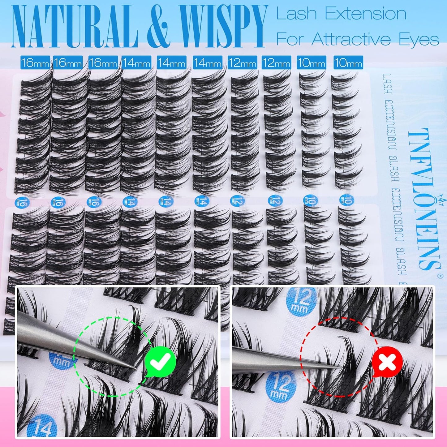 Manga Lash Clusters Kit Natural Lash Extension Kit Wispy Eyelash Extension Kit Soft Eyelash Clusters Anime Individual Lashes Kit Cluster Eyelash Extensions with Bond and Seal and Tweezers TNFVLONEINS - Glowelle
