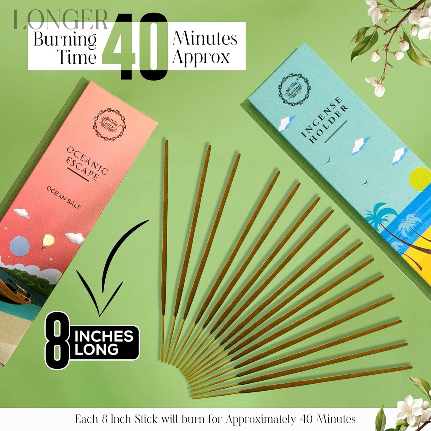 Raajsee Incense Sticks Natural, Set of 6 Organic Incents –120 Insence-Sticks with Holder– Aromatherapy Gifts, Non Toxic Clean Burning for Spiritual Cleansing – Ocean Salt, Grape Fruit Clove, Sage - Glowelle