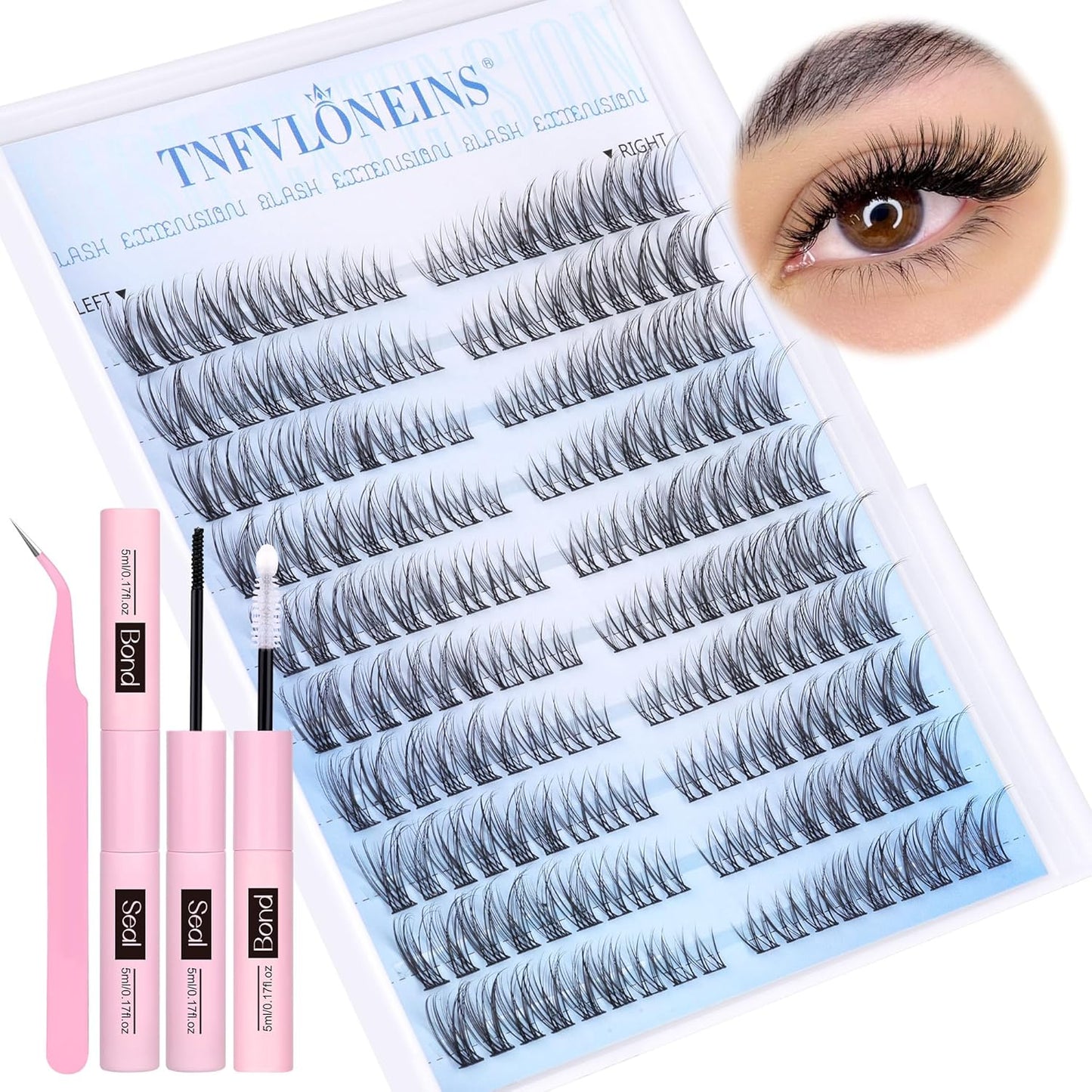 Wispy Lash Extension Kit Natural Lash Clusters 180Pcs Individual Lashes Clusters Kit Natural Eyelash Extension Kit C Curl Cluster Eyelash Extensions with Bond and Seal and Tweezers by TNFVLONEINS - Glowelle