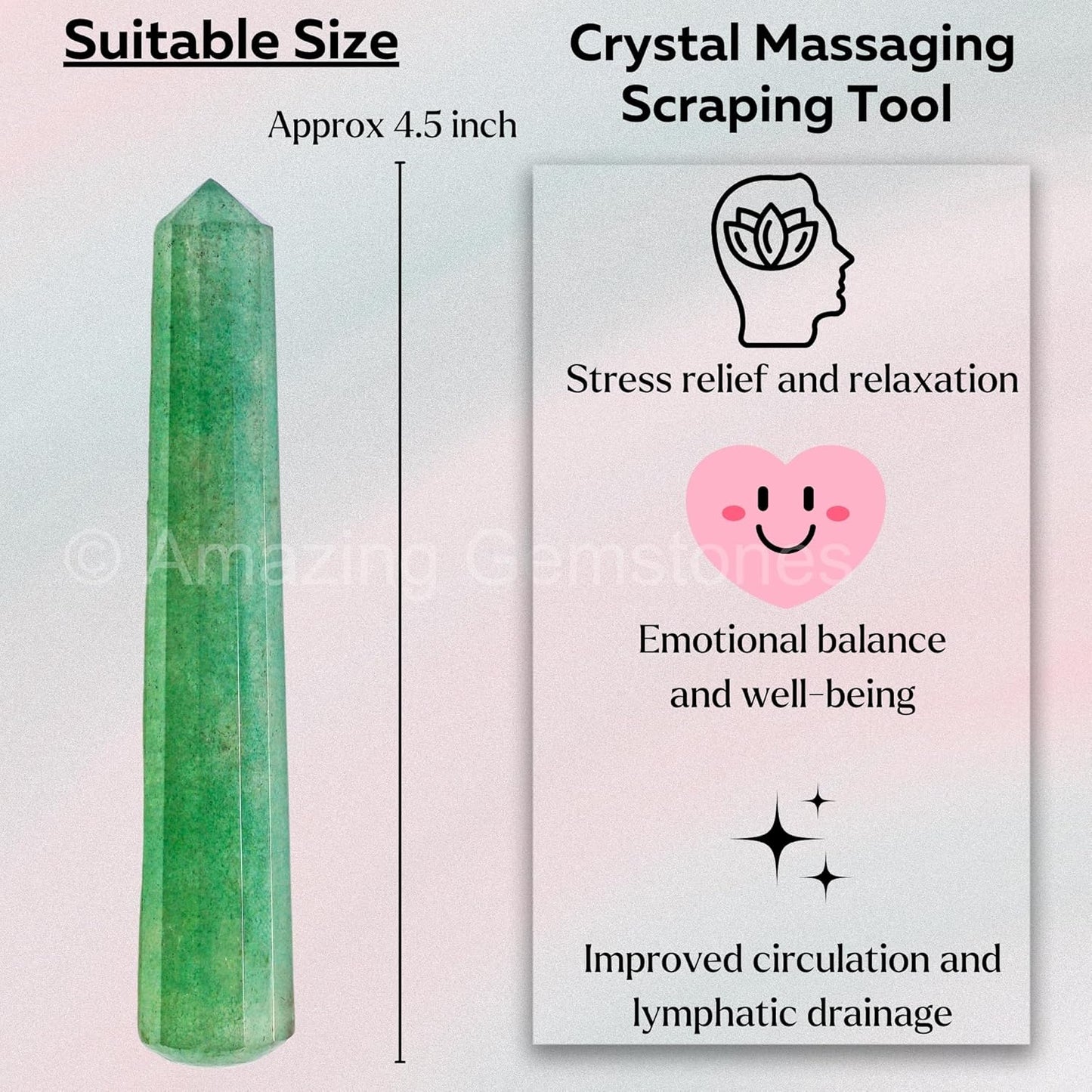 Amazing Gemstone Green Strawberry Quartz Crystal Wand Massage Stick - Pelvic Wand Gua Sha for Adults - Crystals and Healing Stones Massage Wands for Adults Gifts (Pointed)
