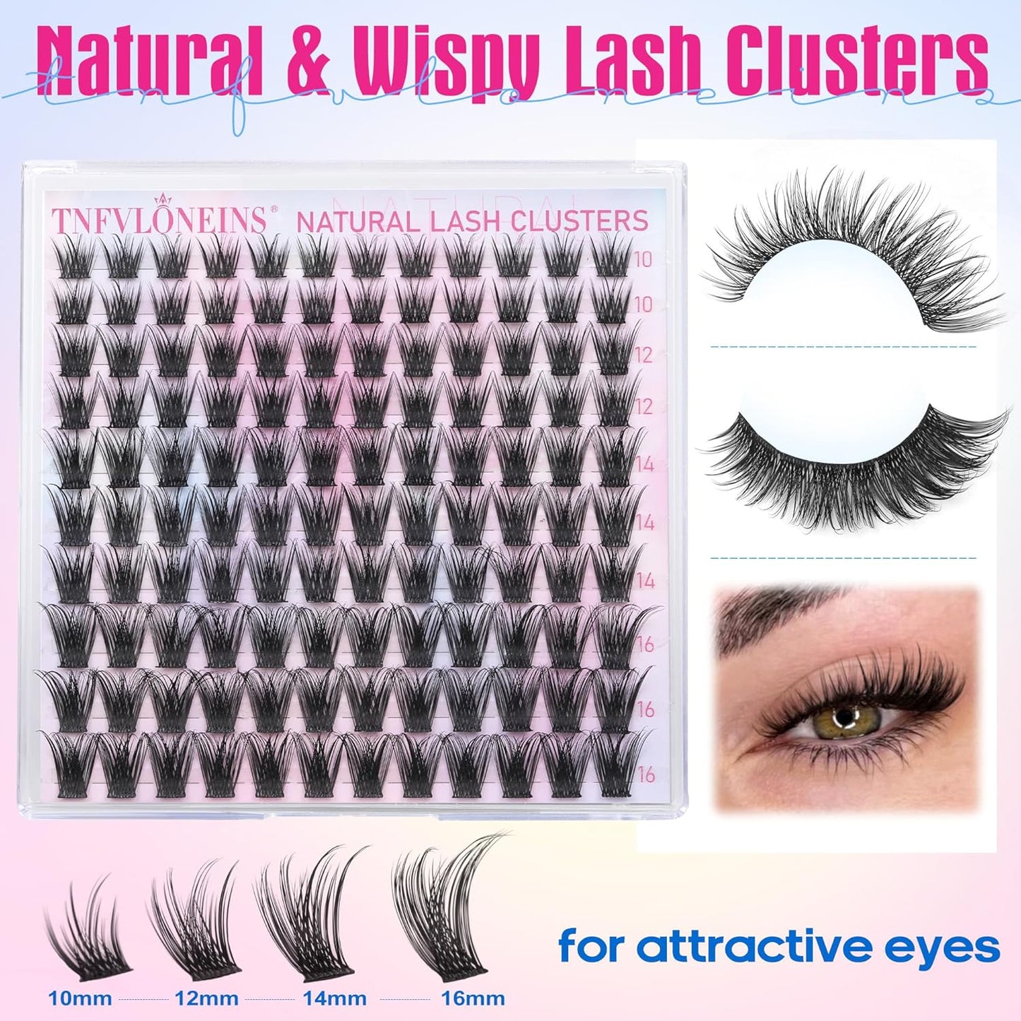 TNFVLONEINS Eyelash Clusters Wispy Cluster Eyelash Extensions Natural Lash Clusters C Curl Individual Lashes Fluffy Eye Lash Clusters Soft Lash Extension Fake Eyelashes - Glowelle