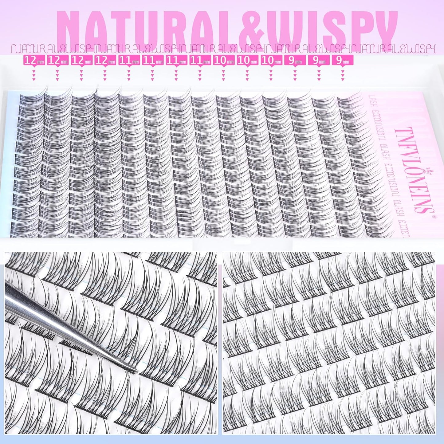 Natural Lash Clusters Wispy Eyelash Extension 168Pcs Cluster Lashes Extensions Natural Individual Lashes 9-12mm Eyelash Clusters DIY Korean False Eyelashes by TNFVLONEINS - Glowelle