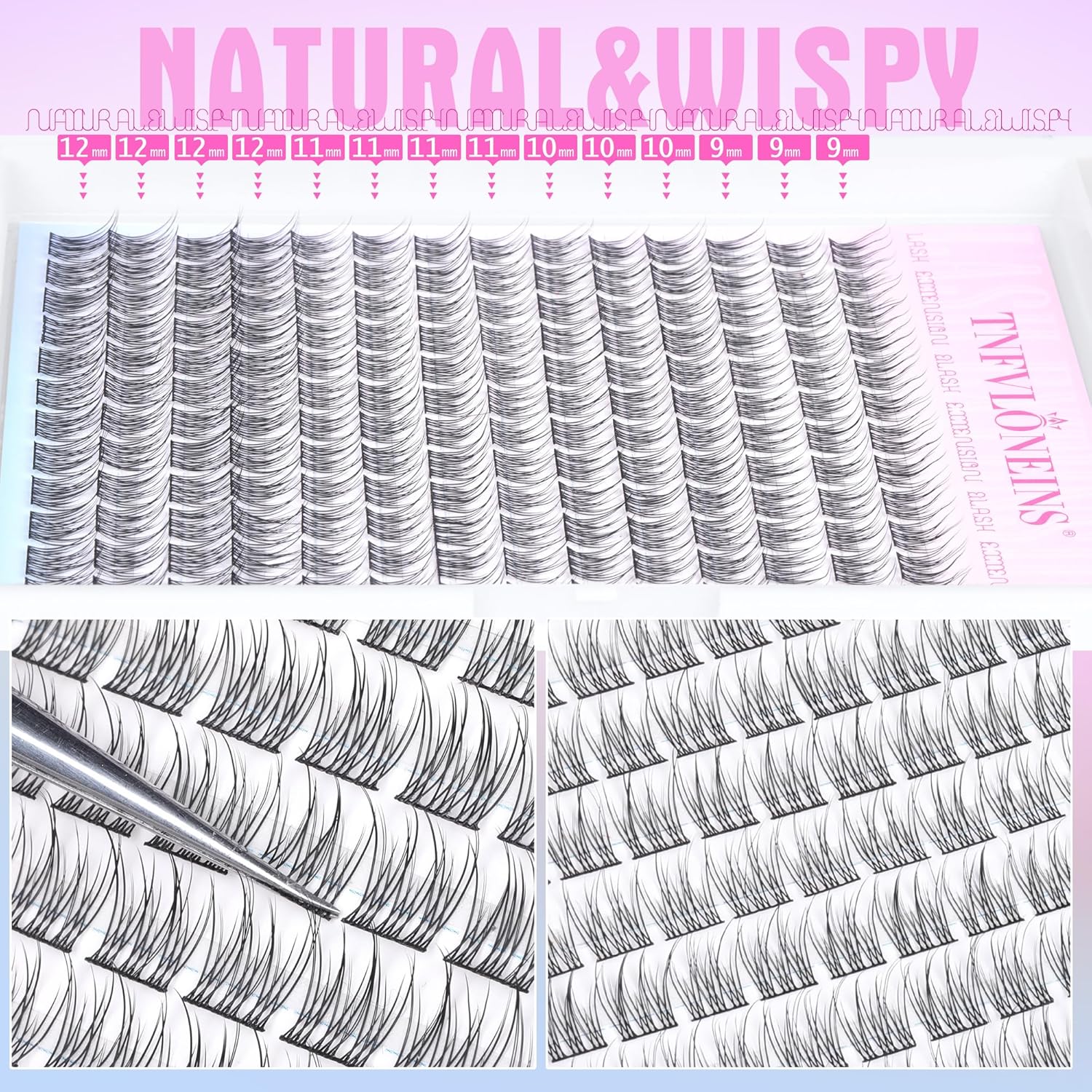 Natural Lash Clusters Wispy Eyelash Extension 168Pcs Cluster Lashes Extensions Natural Individual Lashes 9-12mm Eyelash Clusters DIY Korean False Eyelashes by TNFVLONEINS - Glowelle