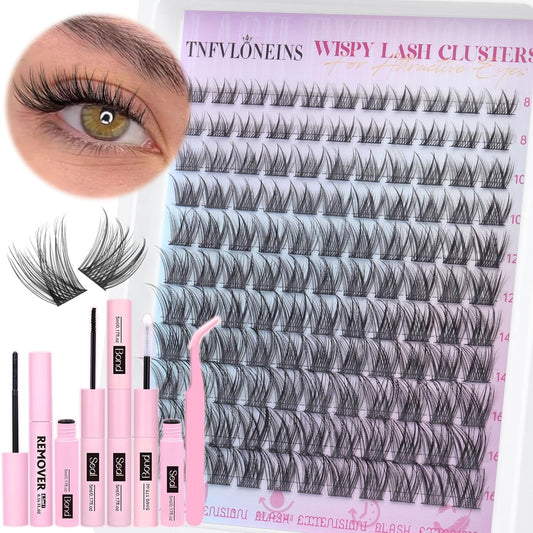 Natural Lash Clusters Kit Natural Eyelash Clusters C Curl Lash Extension Kit 8-16mm Eyelash Extension Kit DIY Individual Lashes Cluster Eyelash Extensions with Lash Remover by TNFVLONEINS - Glowelle