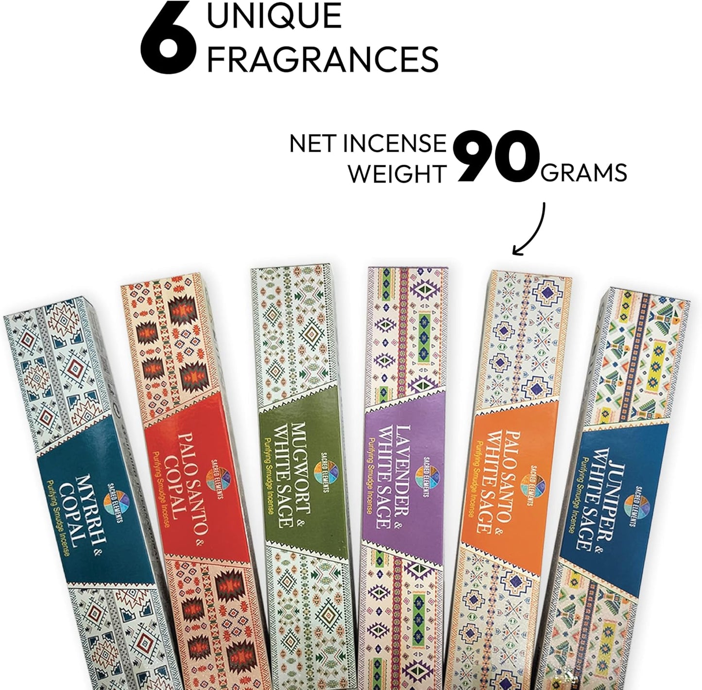 Cleansing Incense Sticks Variety Pack - 6 Masala Insenses - White Sage Incense, Lavender Incense, Myrrh Incense, Copal Incense Mexico & Palo Santo Incense Sticks | Inciensos para Sacar Malas Energias - Glowelle