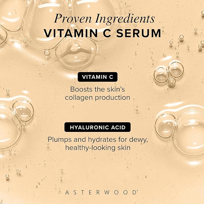 Asterwood Vitamin C Face Serum – with Hyaluronic Acid – Smoothing, Hydrating, Helps Support Healthy-Looking Skin Smoothness – Fragrance-Free – 8 Fl Oz